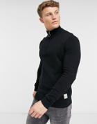 Jack & Jones Originals Quarter Zip Sweater In Black