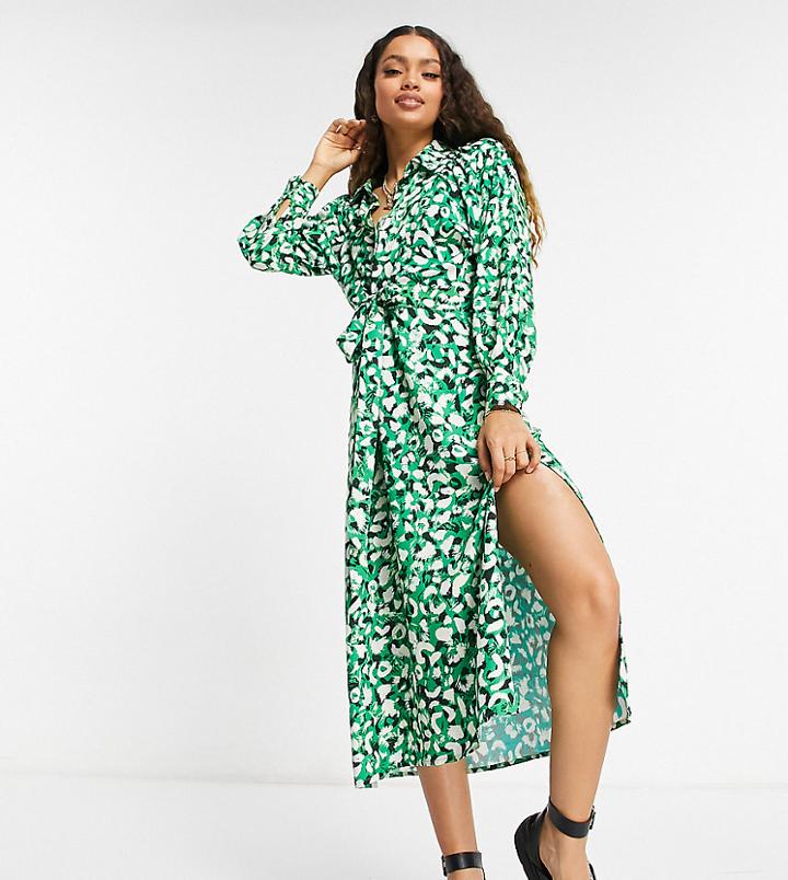 Topshop Petite Viscose Blend Batwing Animal Print Shirt Dress - Mgreen