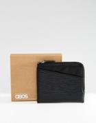 Asos Leather Zip Around Wallet In Black With Cardholder Front Embossed - Black