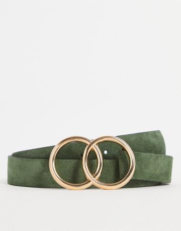 Asos Design Suede Double Circle Waist And Hip Belt In Green