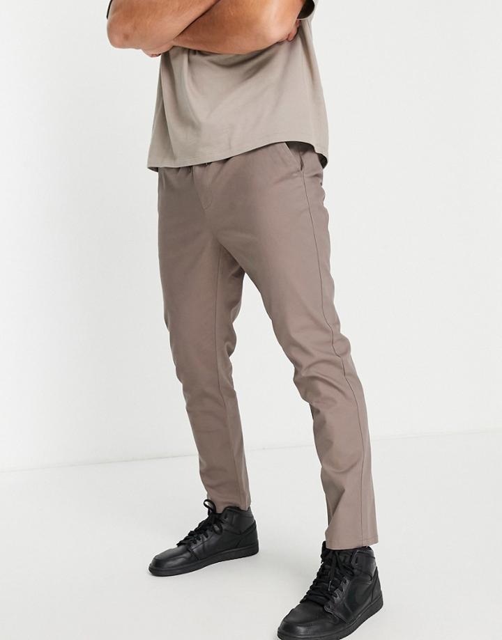 Asos Design Slim Chinos With Elasticized Waist In Brown