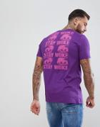 Asos Design Longline T-shirt With Stay Woke Chest And Back Print - Purple
