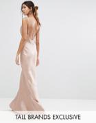 Jarlo Tall Cami Strap Slinky Maxi Dress With Lace Insert - Pink