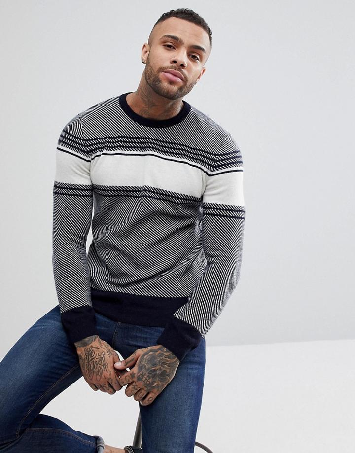 Asos Stripe Sweater In Navy - Navy
