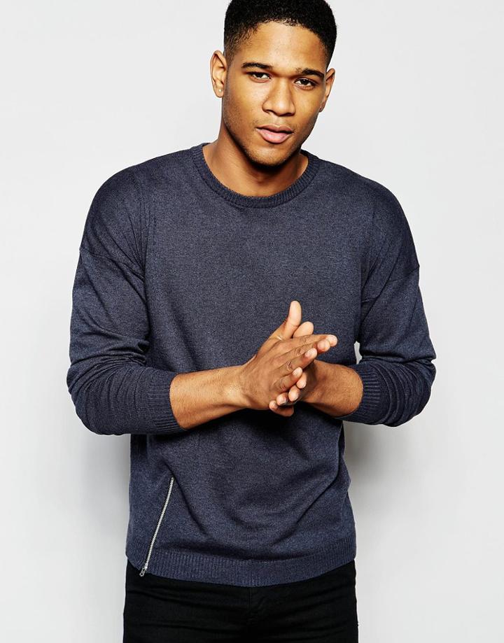 Asos Sweater With Zip Hem - Petrol Blue