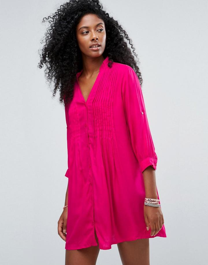 Anmol Hot Pink Beach Shirt Dress - Red