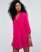 Anmol Hot Pink Beach Shirt Dress - Red