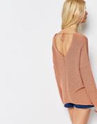 Asos Sweater In Slouchy Fit With V Front V Back And Tie Detail - Nude
