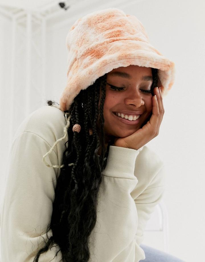 Asos Design Faux Fur Tie Dye Roll Back Bucket Hat - Multi