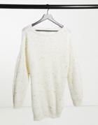 In The Style X Jac Jossa Sweater Dress With Off-shoulder Neckline In Cream-white