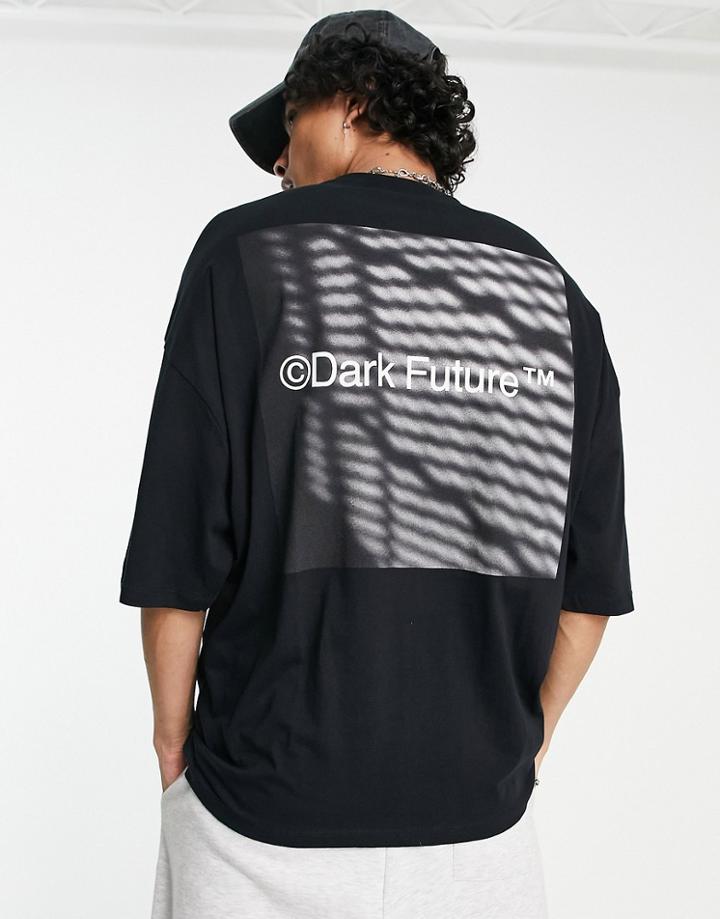 Asos Dark Future Oversized T-shirt With Back Photographic Print In Black