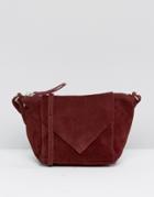 Asos Festival Suede Cross Body Bag With V Front - Red