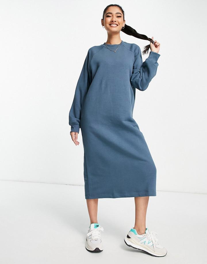 Monki Cotton Midi Sweat Dress In Blue - Mblue