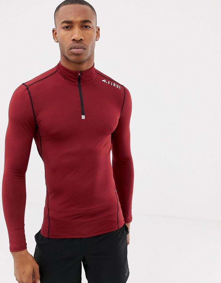 First Baselayer Half Zip Long Sleeved Top - Red