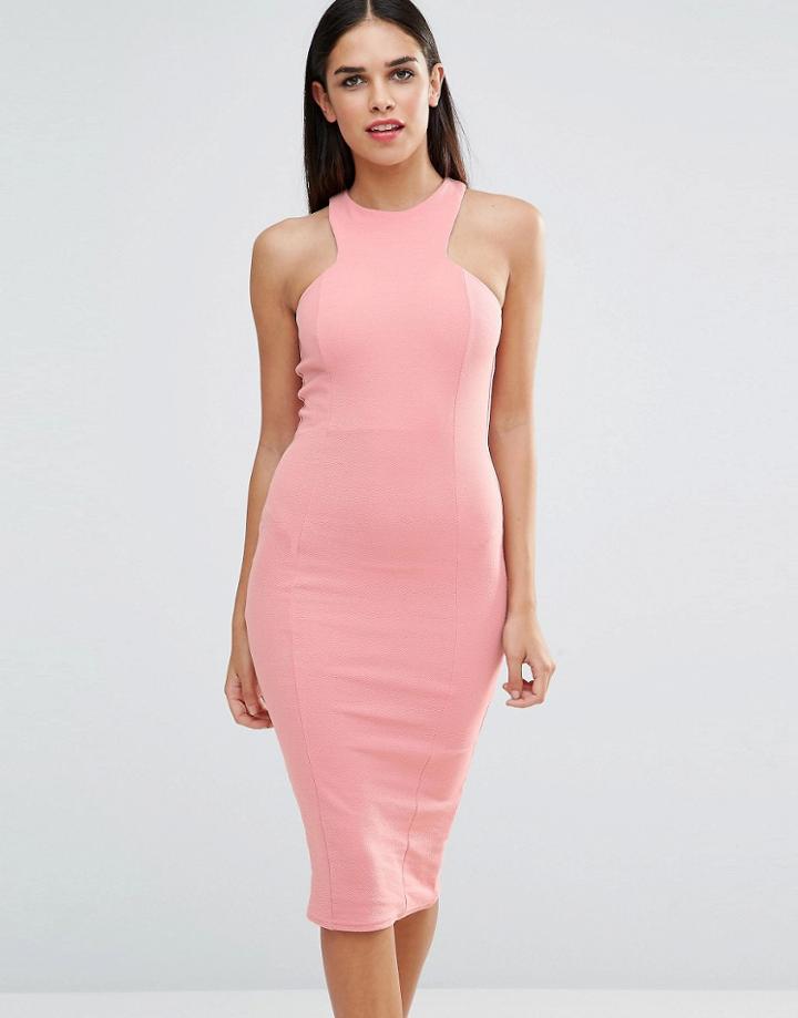 Club L Racer Front Midi Dress In Crepe - Dusky Pink