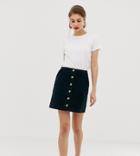 Warehouse A-line Cord Mini Skirt With Button Through In Green - Green