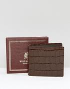 William Hunt Brown Crock Lizard Leather Bifold Wallet - Brown