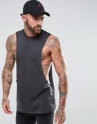 Asos Sleeveless Longline T-shirt With Dropped Armhole In Black - Black
