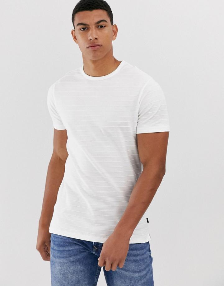 Jack & Jones Premium T-shirt In Texture Stripe Panel - White