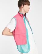 Asos Design Lightweight Vest With Contrast Mesh Panels In Pink