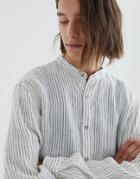 Pull & Bear Linen Shirt With Thin Stripes In White