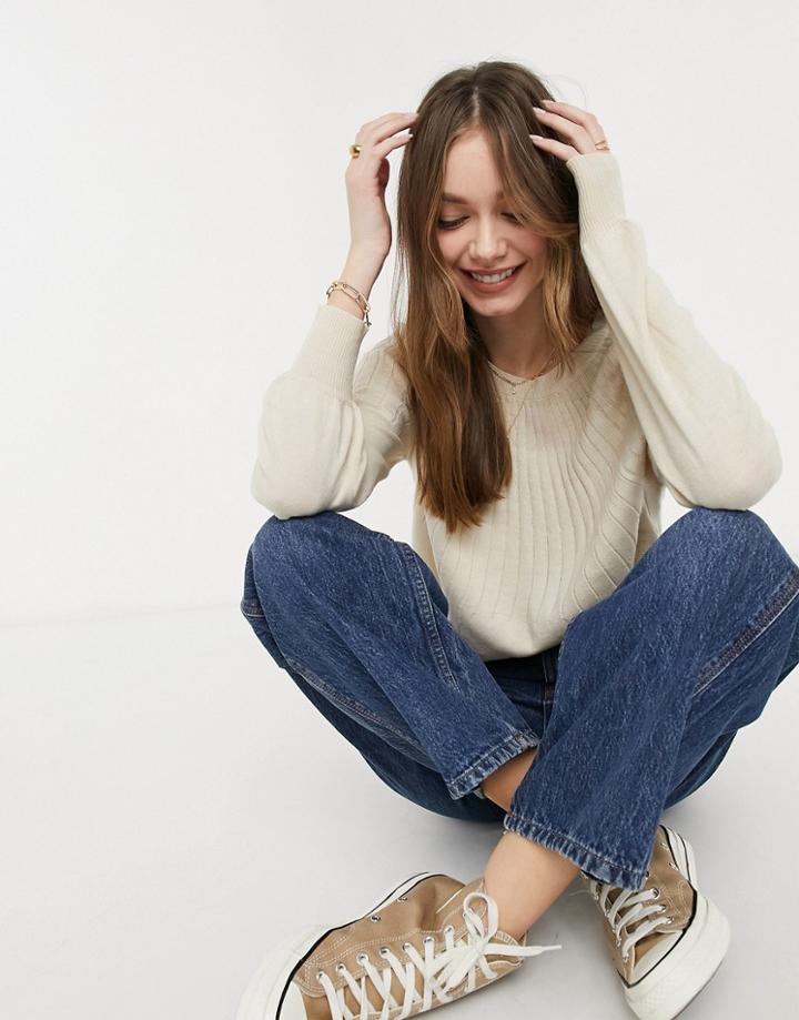 Only Ribbed Sweater In Beige-neutral