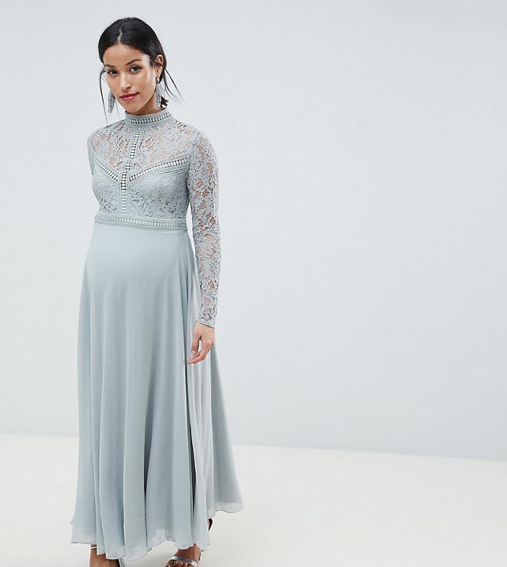 Little Mistress Maternity Lace Top Full Midaxi Prom Dress-green
