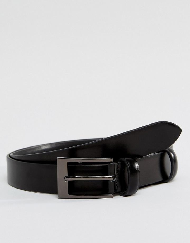 Smith And Canova Leather Skinny Belt In Black High Shine