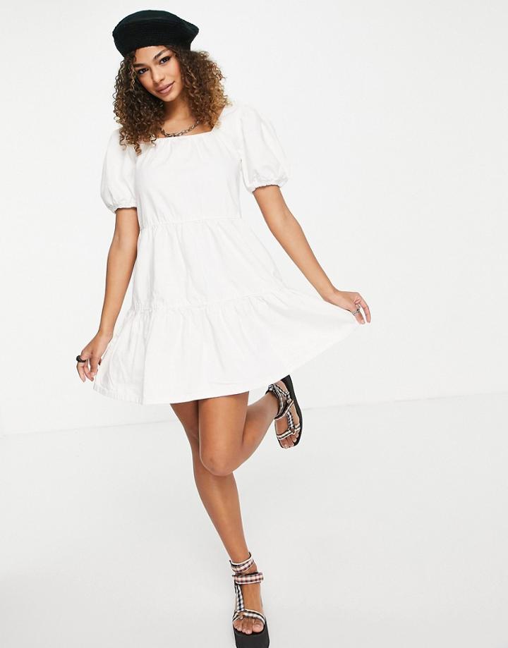 Urban Bliss Smock Mini Denim Dress In Ecru-white