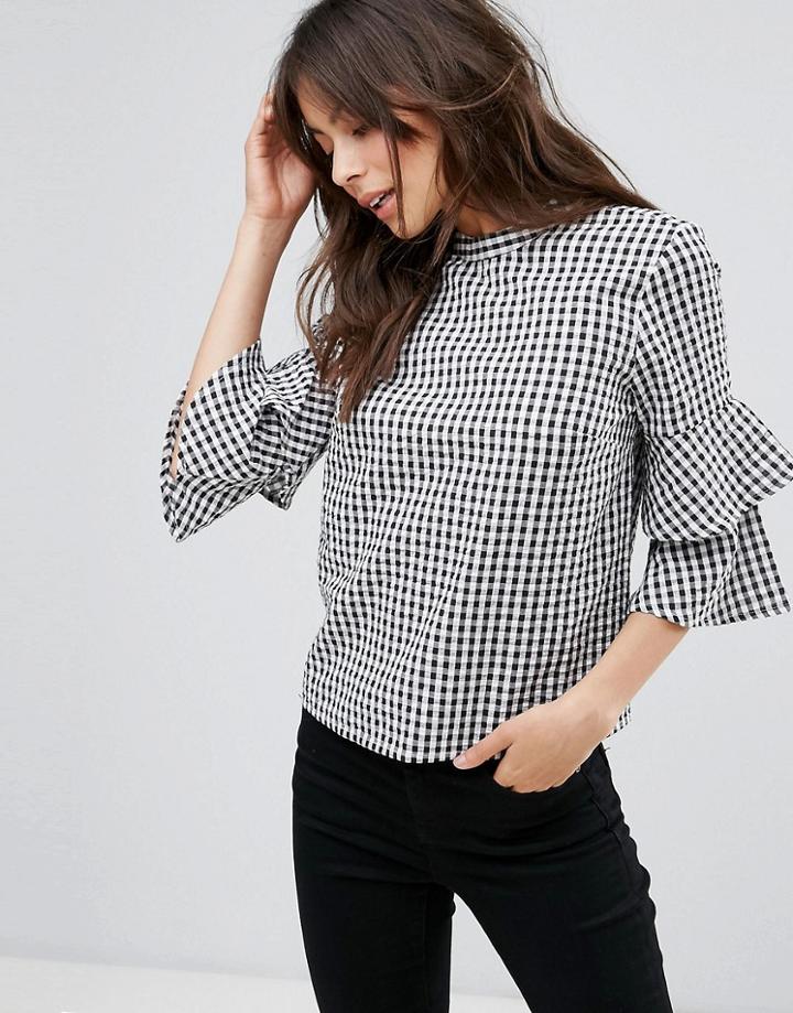 Only Gingham Tiered Sleeve Blouse - Multi