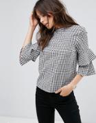 Only Gingham Tiered Sleeve Blouse - Multi