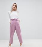 Asos Petite Tailored Frill Waist Pants With Buckle Detail - Purple