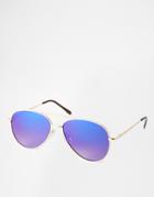 Asos Blue Flash Lens Aviator With Flat Lens - Gold