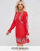 New Look Petite Poppy Embroidered Skater Dress - Red