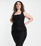Vesper Plus Square Neck Midi Dress In Black