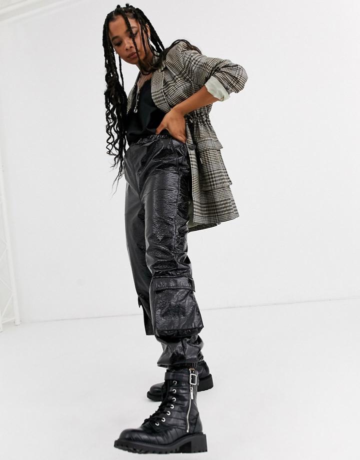Asos Design Vinyl Jogger With Utility Pockets