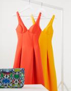 Asos Design Cami Midi Skater Dress With Cup Detail In Red-orange