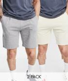 Asos Design Pleated Jersey Shorts 2 Pack In Beige/gray-neutral