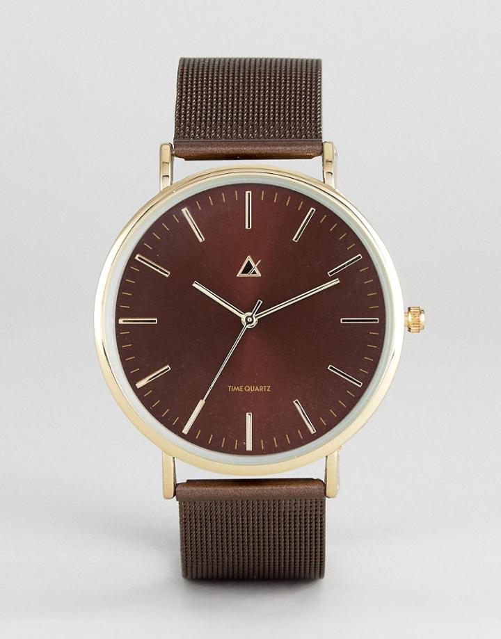 Asos Watch With Mesh Strap In Chocolate Brown - Brown