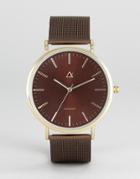 Asos Watch With Mesh Strap In Chocolate Brown - Brown