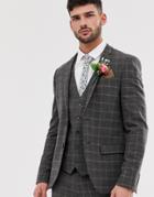 River Island Wedding Suit Jacket In Dark Gray Check - Brown