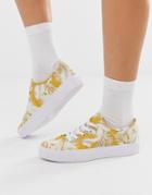 Asos Design Dusty Lace Up Sneakers In Mustard Print - Multi