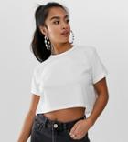 Asos Design Petite Organic Cotton Crop T-shirt With Roll Sleeve In White - White