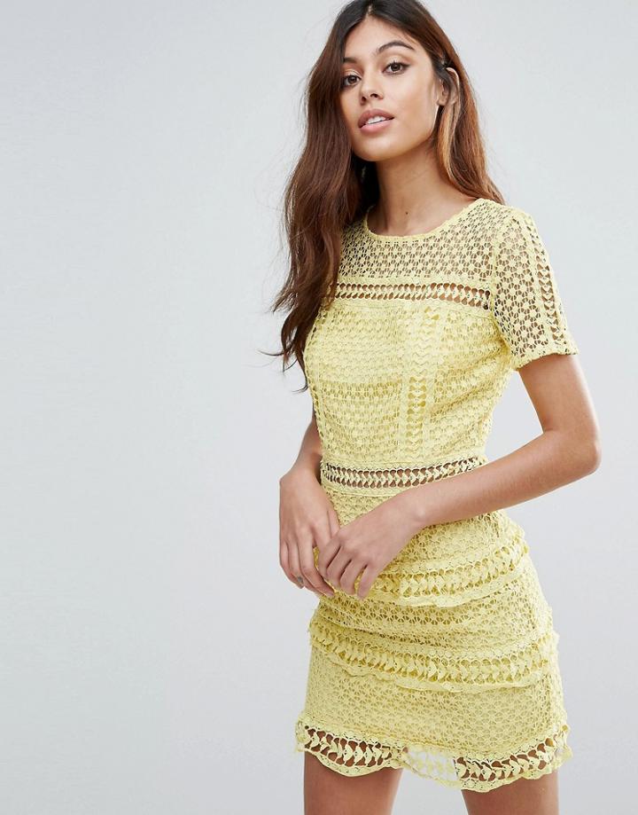 Liquorish Layered Lace Dress - Yellow