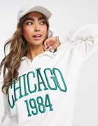 Stradivarius Oversized Chicago Polo Sweat In Cream-white