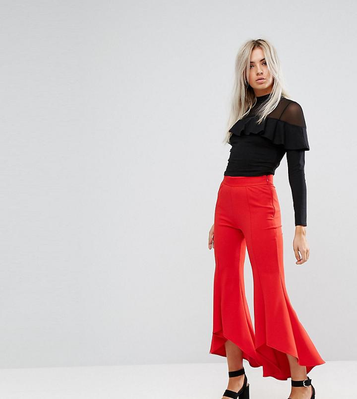 John Zack Petite Cigarette Pant With Ruffle Hem-pink