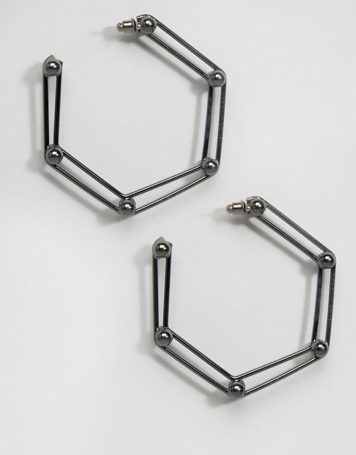 Asos Pentagon Ball Hoop Earrings - Silver