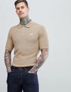 Fred Perry Reissues Woven Textured Knitted Polo In Camel - Tan