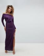 Ax Paris Long Sleeve Maxi Dress With Side Split-purple