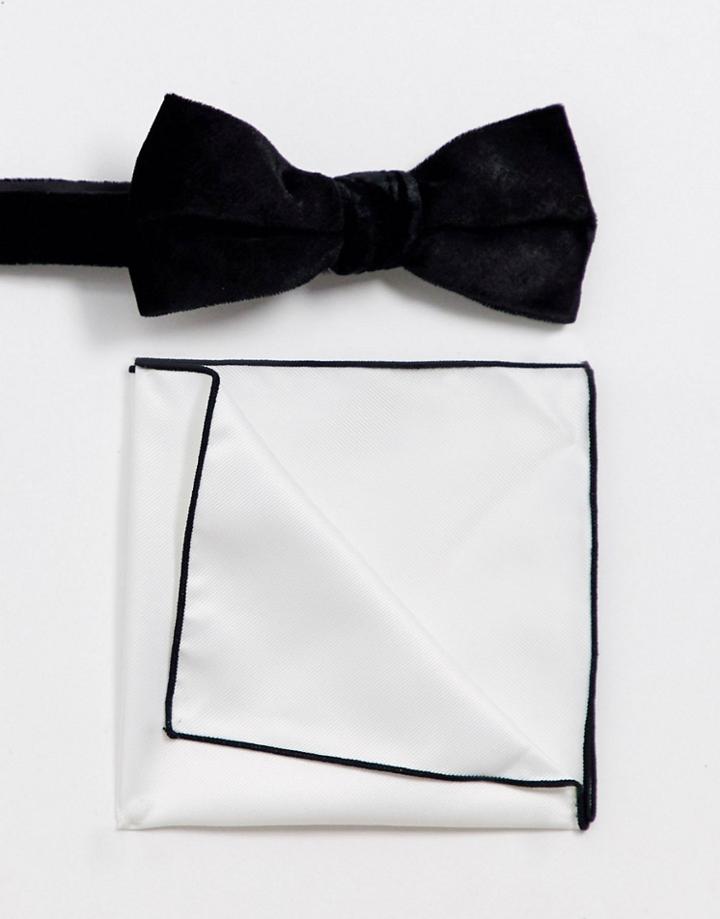 Selected Homme Velvet Bow Tie & Pocket Square Set-multi